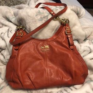 Coach Madison Maggie triple compartment hobo bag orange leather